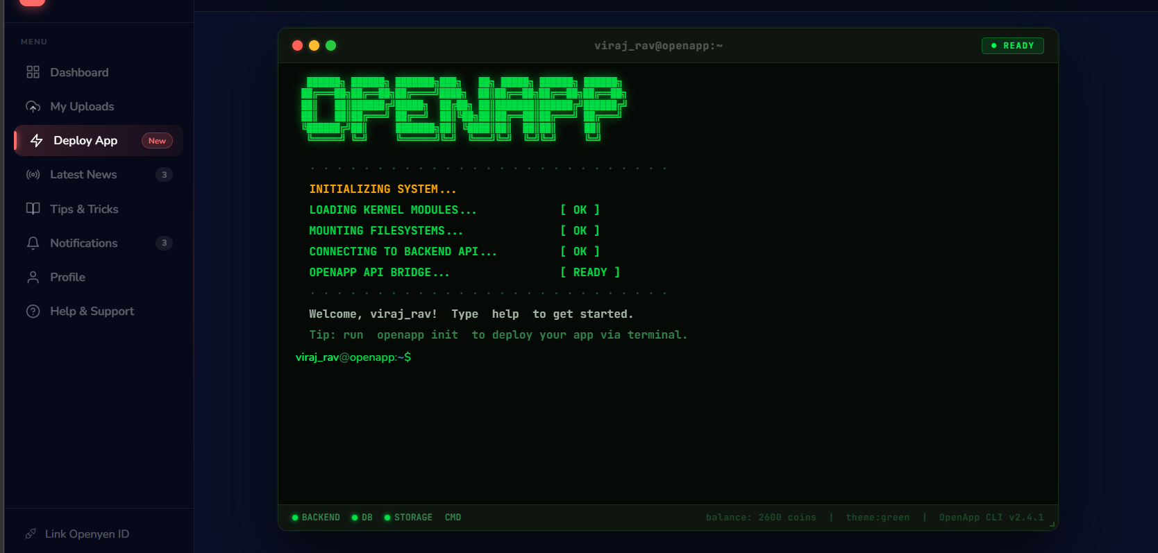 Run openapp init and your app is ready to ship